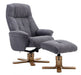 Teknik Denver Recliner Greystone Fabric with Swivel Recline Function Stylish Natural Wood Five Star Base and Matching Footstool