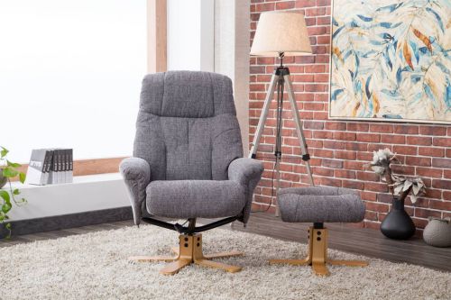 Teknik Denver Recliner Greystone Fabric with Swivel Recline Function Stylish Natural Wood Five Star Base and Matching Footstool - image 3