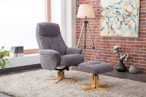 Teknik Denver Recliner Greystone Fabric with Swivel Recline Function Stylish Natural Wood Five Star Base and Matching Footstool - image 2