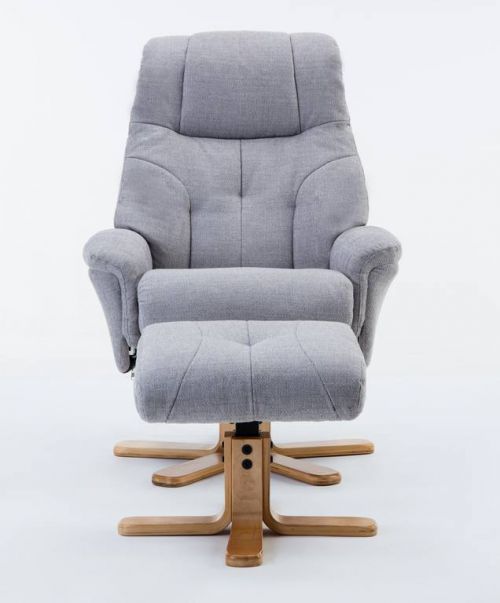 Teknik Denver Recliner Light Grey Fabric with Swivel Recline Function Stylish Natural Wood Five Star Base and Matching Footstool - image 4