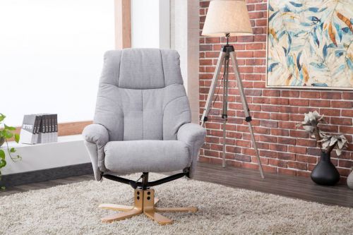 Teknik Denver Recliner Light Grey Fabric with Swivel Recline Function Stylish Natural Wood Five Star Base and Matching Footstool - image 3