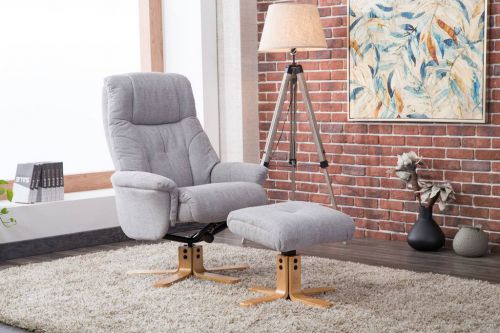 Teknik Denver Recliner Light Grey Fabric with Swivel Recline Function Stylish Natural Wood Five Star Base and Matching Footstool - image 2