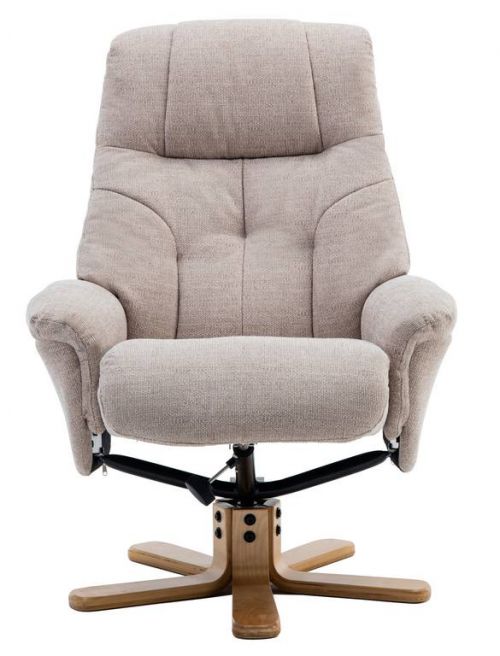 Teknik Denver Recliner Oatmeal Fabric with Swivel Recline Function Stylish Natural Wood Five Star Base and Matching Footstool - image 5