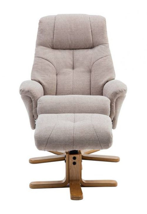 Teknik Denver Recliner Oatmeal Fabric with Swivel Recline Function Stylish Natural Wood Five Star Base and Matching Footstool - image 6