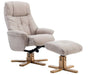 Teknik Denver Recliner Oatmeal Fabric with Swivel Recline Function Stylish Natural Wood Five Star Base and Matching Footstool