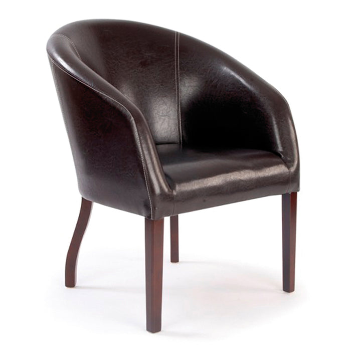 Modern Curved Armchair Upholstered in a Durable Leather Effect Finish - Brown