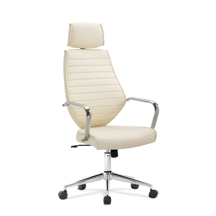 High Back Leather Effect Designer Executive Chair with Headrest, Chrome Armrests and Chrome Base