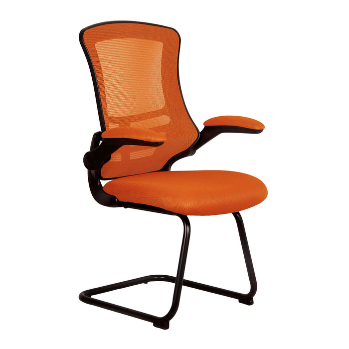 Designer High Back Mesh Cantilever Chair with Black Shell, Black Frame and Folding Arms