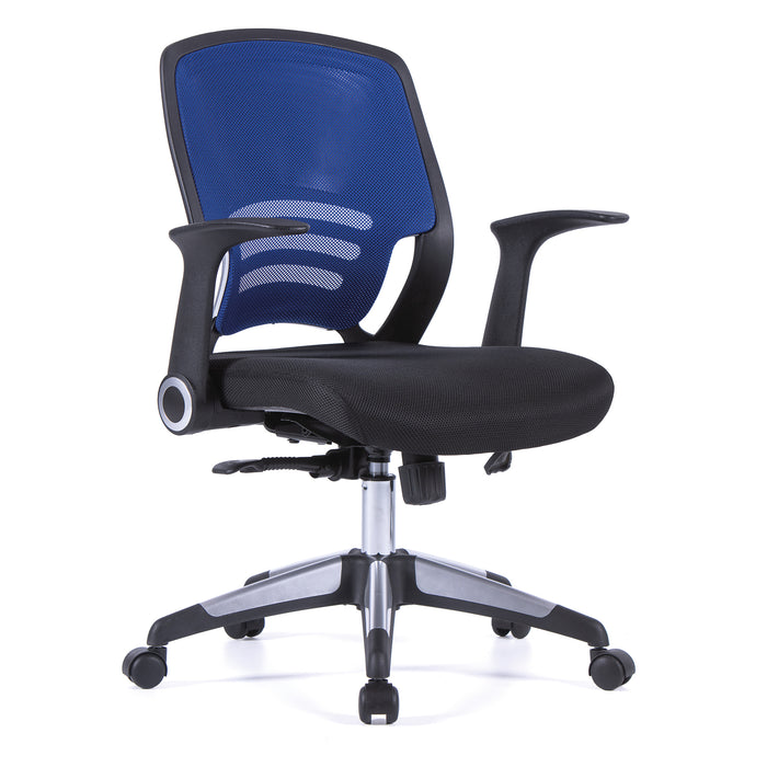 Designer Medium Back Task Chair with Folding Arms and Stylish Back Panelling