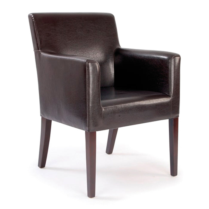 Modern Cubed Armchair Upholstered in a Durable Leather Effect Finish - Brown