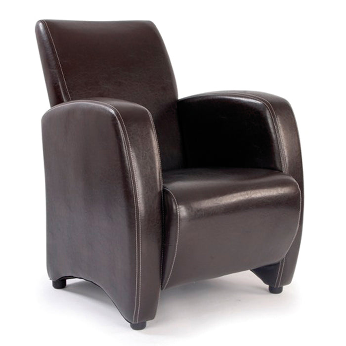 Medium Back Lounge Armchair Upholstered in a Durable Leather Effect Finish - Brown