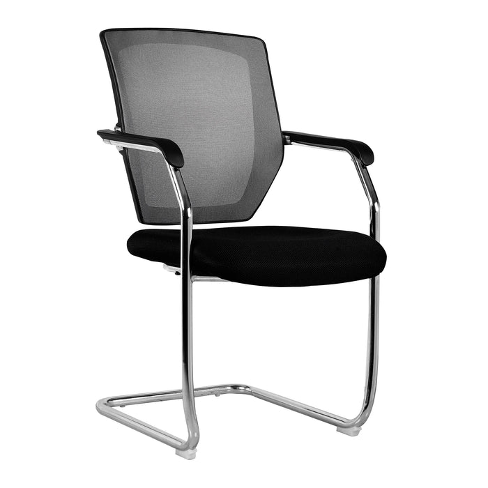 Medium Back Two Tone Designer Mesh Visitor Chair with Sculptured Lumbar, Spine Support and Integrated Armrests