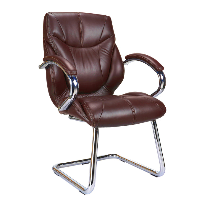 High Back Luxurious Leather Faced Executive Visitor Armchair with Integral headrest and Chrome Base