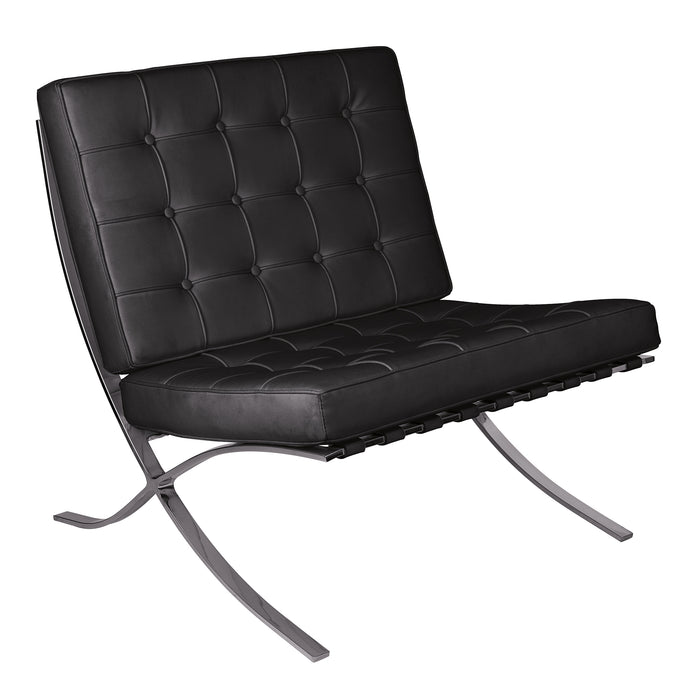 Contemporary Oversized Leather Faced Reception Chair with Classic Button Design - Black