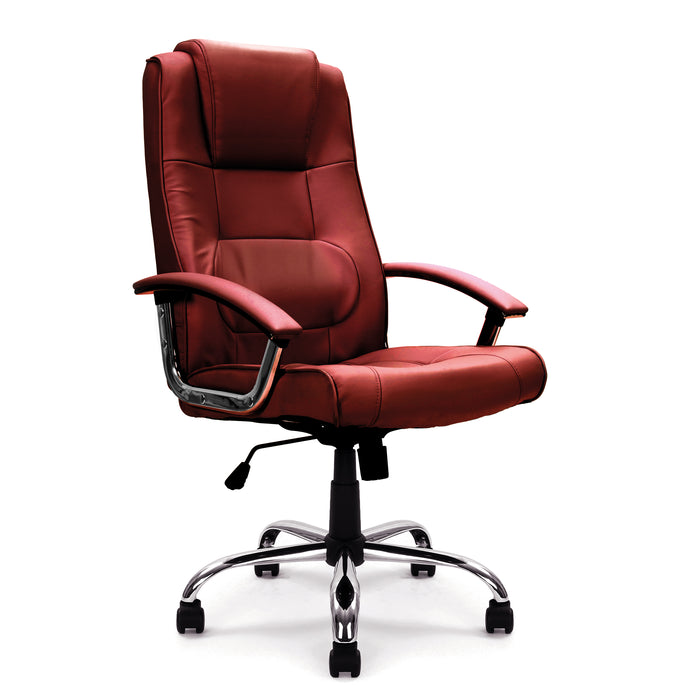 High Back Leather Faced Executive Armchair with Integral Headrest and Chrome Base