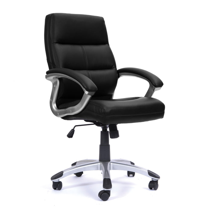 High Back Leather Effect Executive Armchair with Contoured Design Backrest and Silver Detailed Black Nylon Base