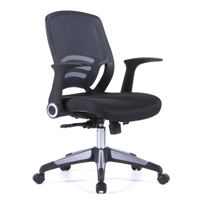 Designer Medium Back Task Chair with Folding Arms and Stylish Back Panelling