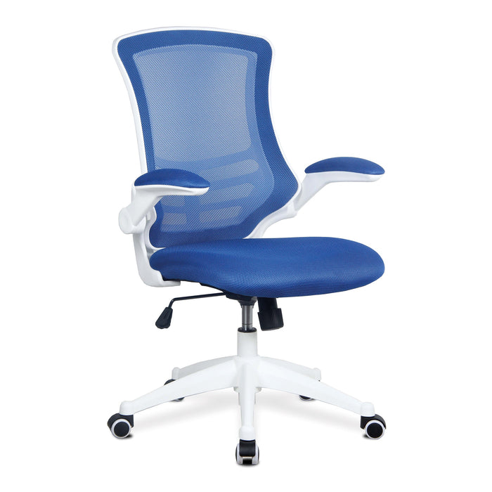 Designer High Back Mesh Chair with White Shell and Folding Arms