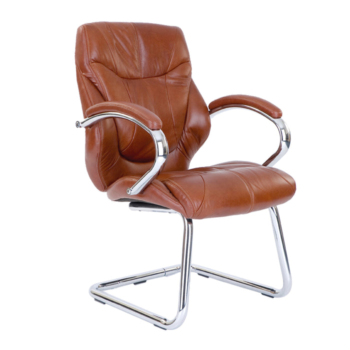 High Back Luxurious Leather Faced Executive Visitor Armchair with Integral headrest and Chrome Base