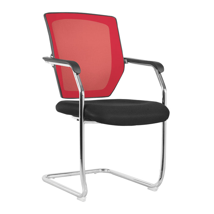 Medium Back Two Tone Designer Mesh Visitor Chair with Sculptured Lumbar, Spine Support and Integrated Armrests