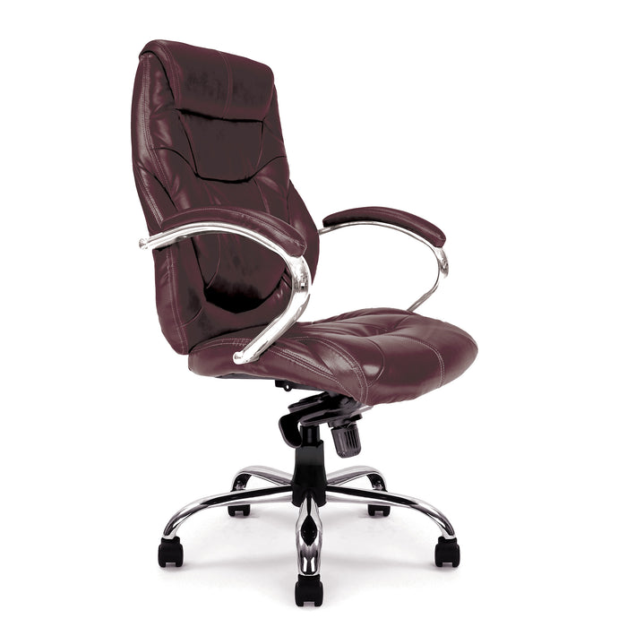High Back Luxurious Leather Faced Synchronous Executive Armchair with Integral headrest and Chrome Base
