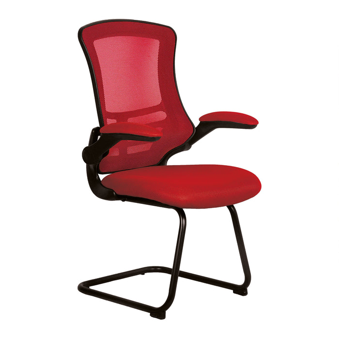 Designer High Back Mesh Cantilever Chair with Black Shell, Black Frame and Folding Arms