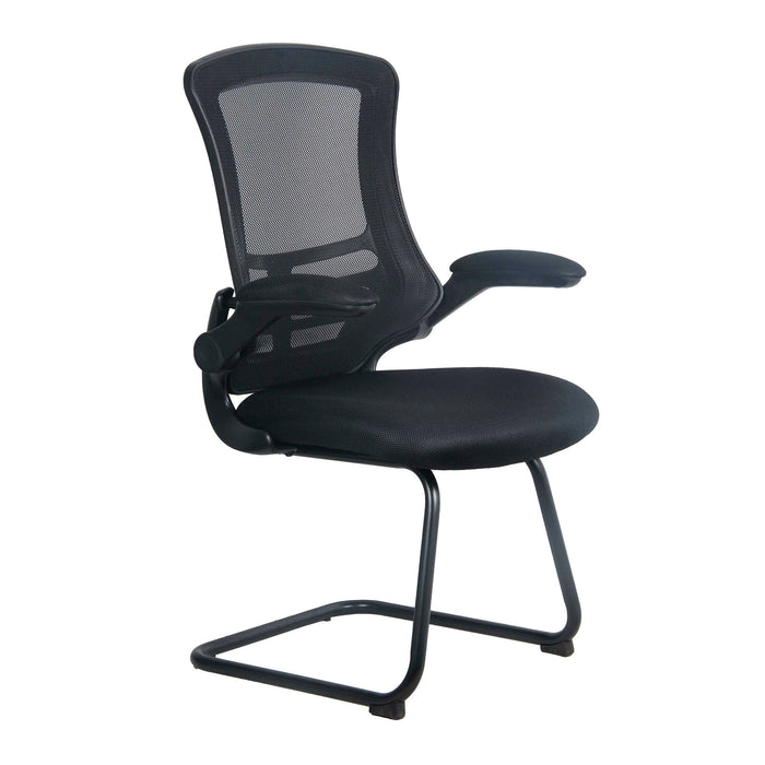 Designer High Back Mesh Cantilever Chair with Black Shell, Black Frame and Folding Arms