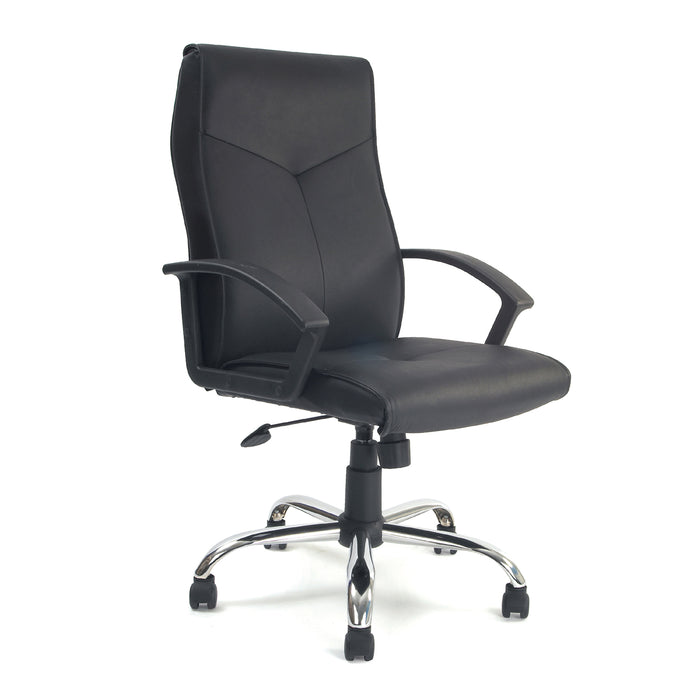 High Back Leather Faced Executive Armchair with Chrome Base - Black
