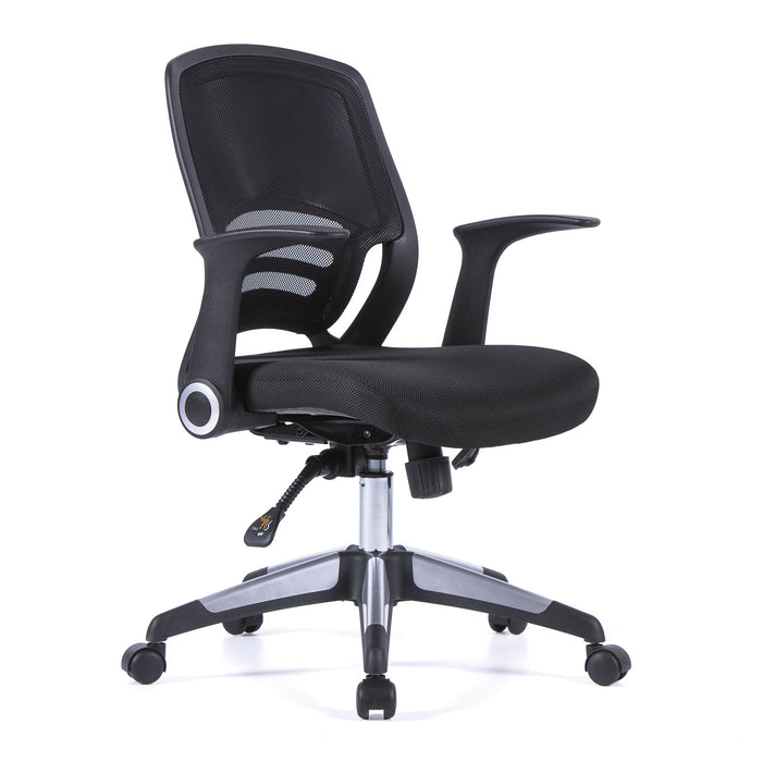 Designer Medium Back Task Chair with Folding Arms and Stylish Back Panelling