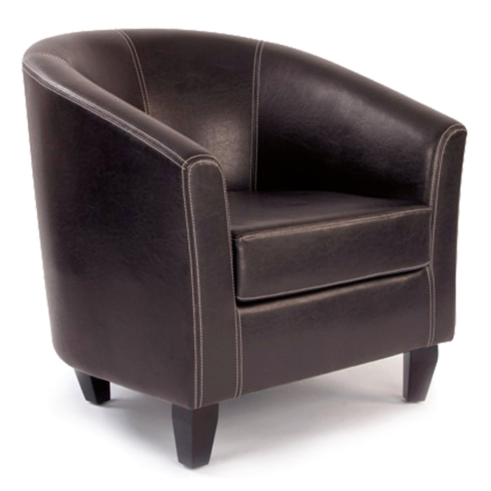 Medium Back Tub Style Armchair Upholstered in a durable Leather Effect Finish - Brown