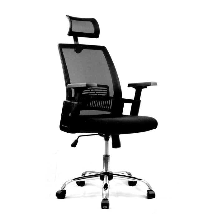 High Back Mesh Chair with Headrest and Chrome Base - Black