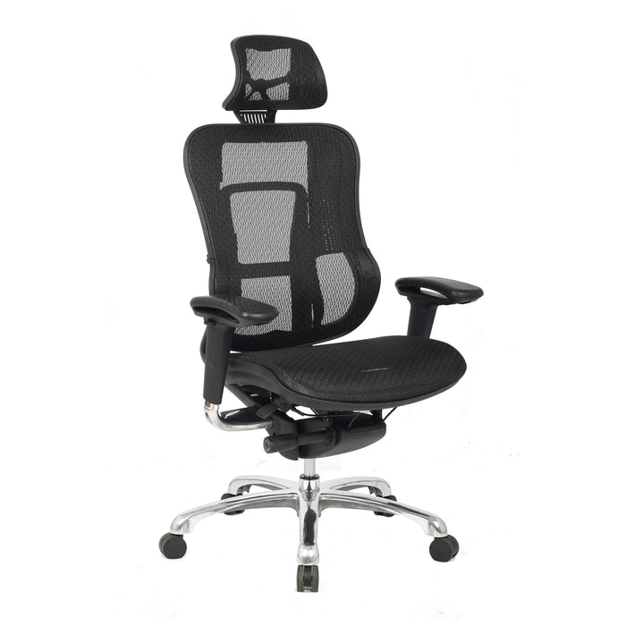 High Back Synchronous Mesh Designer Executive Chair with Adjustable Headrest and Chrome Base - Black