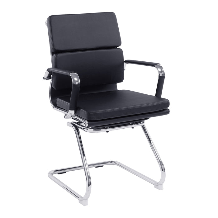 Bonded Leather Medium Back Visitor Armchair with Individual Back Cushions and Chrome Arms & Base - Black