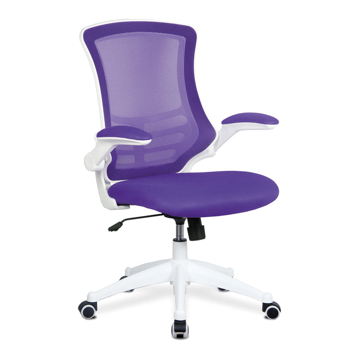 Designer High Back Mesh Chair with White Shell and Folding Arms