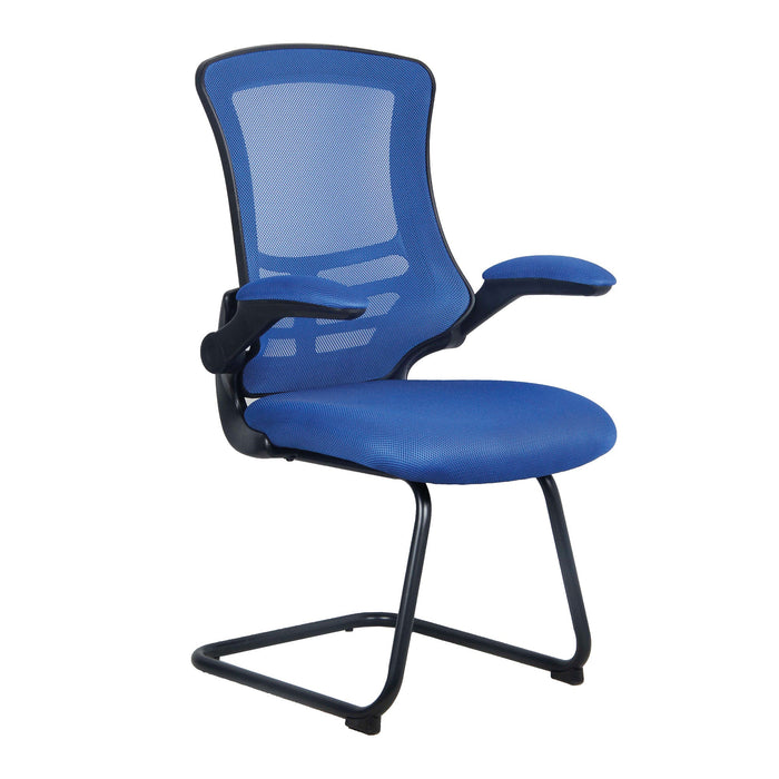 Designer High Back Mesh Cantilever Chair with Black Shell, Black Frame and Folding Arms