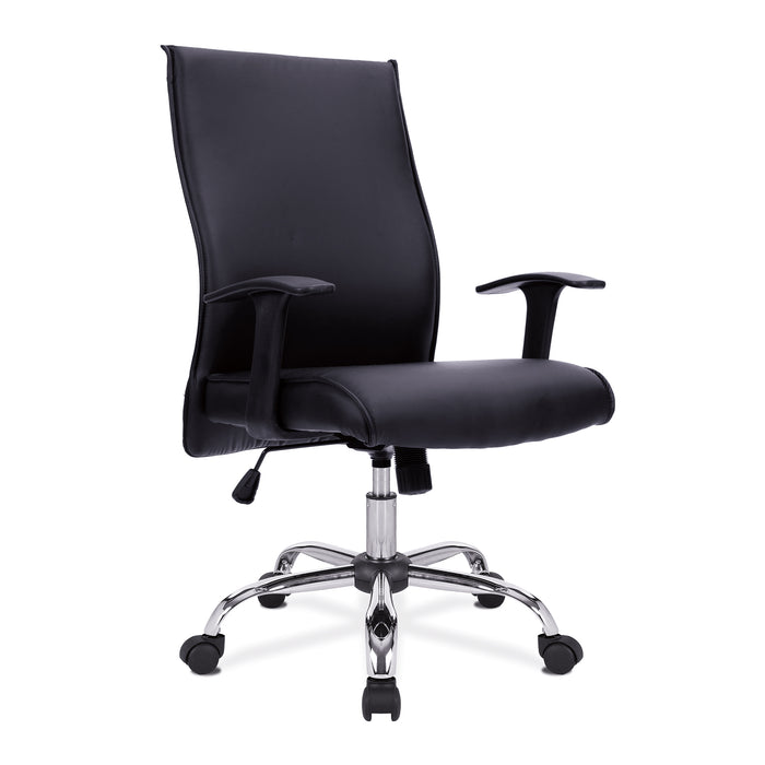 Shirt-Tail Leather Faced Executive Armchair with Chrome Base - Black