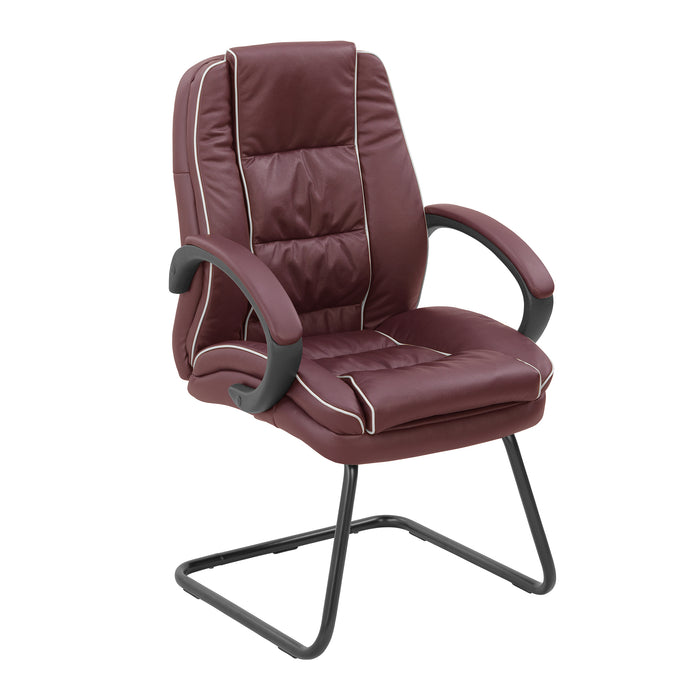 Cantilever Framed Leather Faced visitor Armchair with Contrasting Piping