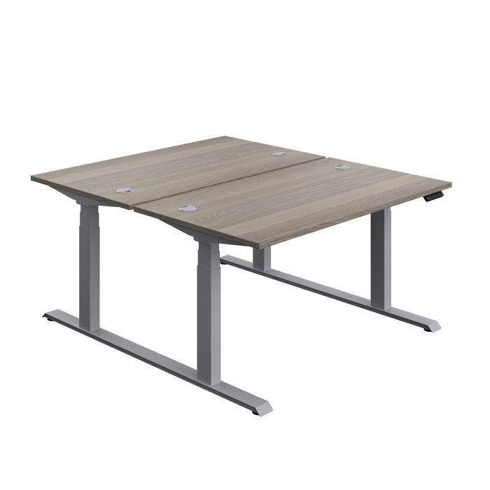 Economy Back To Back Sit Stand Desk (FSC) | 1400 X 800 | Grey Oak/Silver