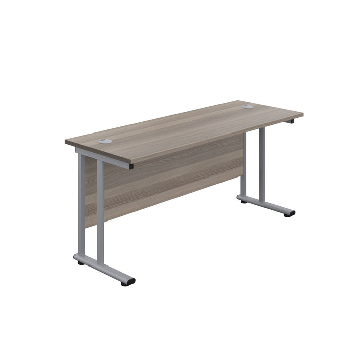 Twin Upright Grey Oak Rectangular Desk 1400 X 600 Silver