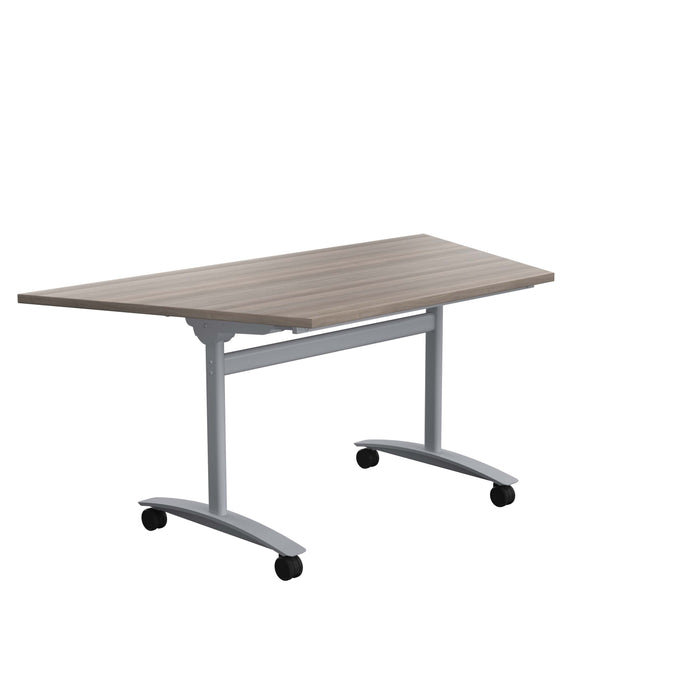 One Tilting Trapezoidal Table With Silver Legs 1600 X 800 Grey Oak