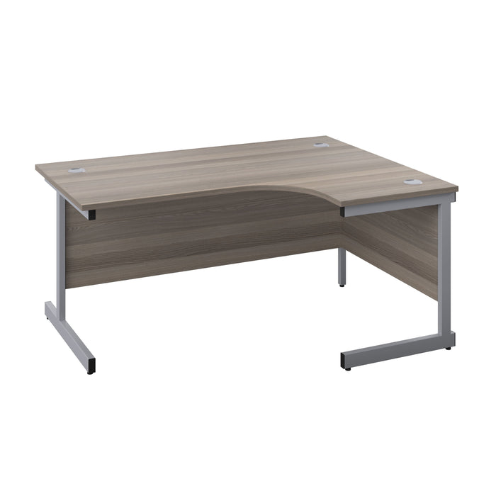 Single Upright Right Hand Radial Desk 1600 X 1200 Grey Oak With Silver Frame With Desk High Pedestal