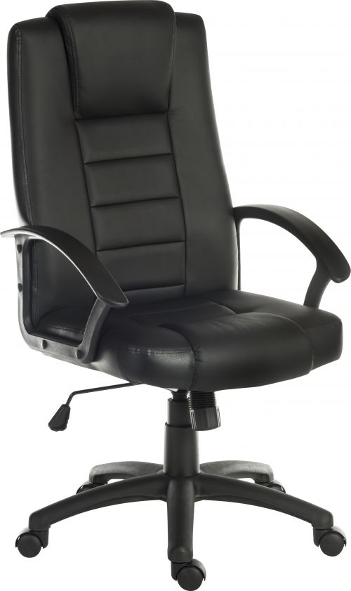 Teknik Leader Executive Bonded Leather faced chair in Black with a nylon base and matching armrests