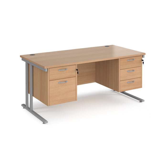 Maestro 25 straight desk with with 2 and 3 drawer pedestals and H-frame leg