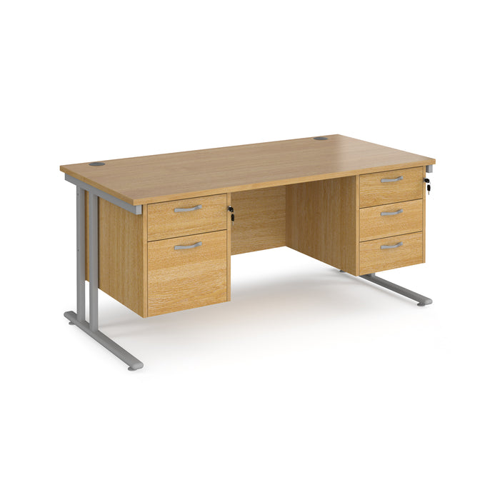 Maestro 25 straight desk with with 2 and 3 drawer pedestals and H-frame leg