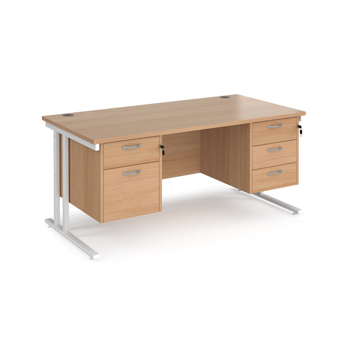 Maestro 25 straight desk with with 2 and 3 drawer pedestals and H-frame leg