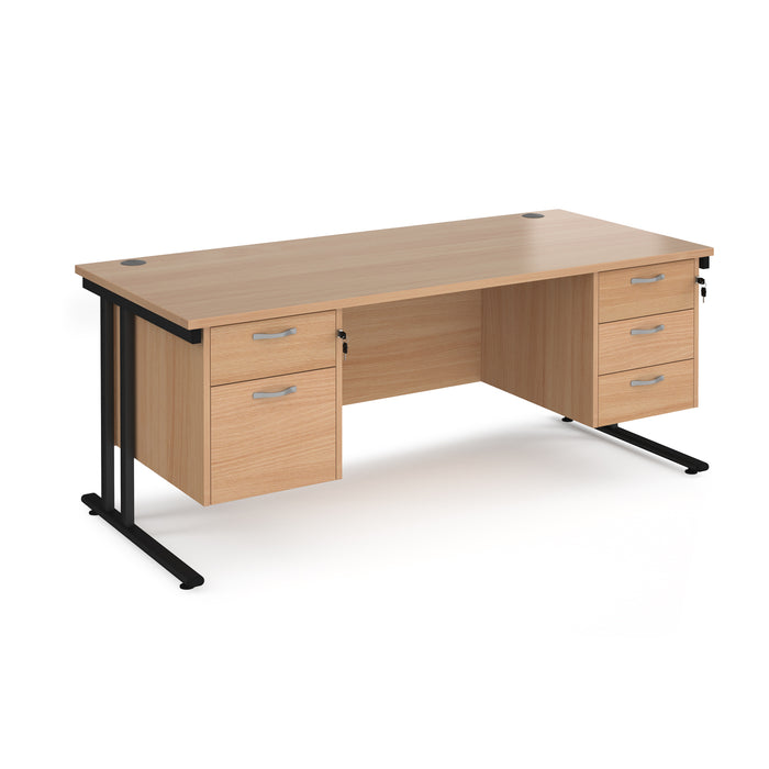 Maestro 25 straight desk with with 2 and 3 drawer pedestals and H-frame leg