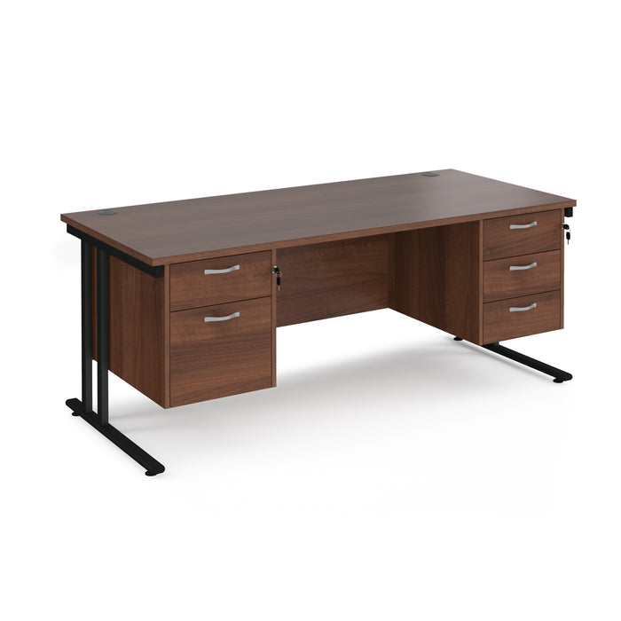 Maestro 25 straight desk with with 2 and 3 drawer pedestals and H-frame leg