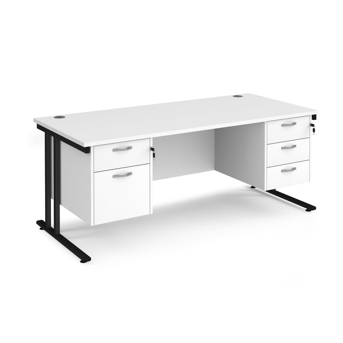 Maestro 25 straight desk with with 2 and 3 drawer pedestals and H-frame leg