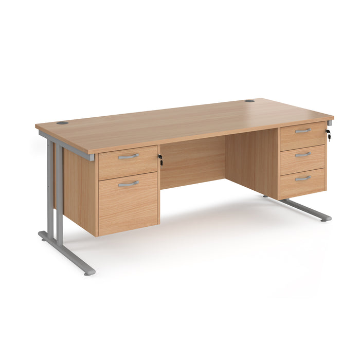 Maestro 25 straight desk with with 2 and 3 drawer pedestals and H-frame leg