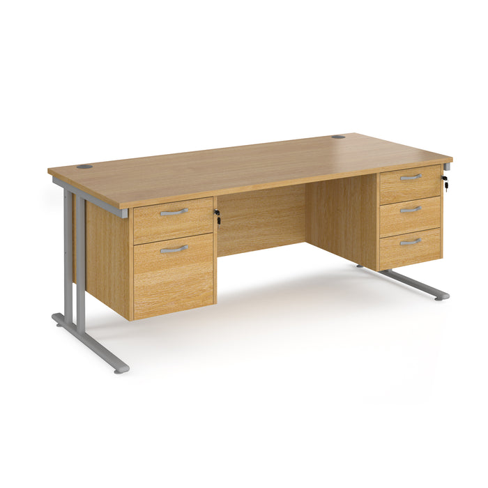 Maestro 25 straight desk with with 2 and 3 drawer pedestals and H-frame leg